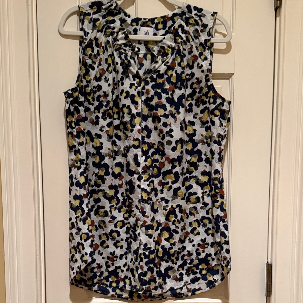 CAbi Women's Sleeveless Top with Bold Leopard Print